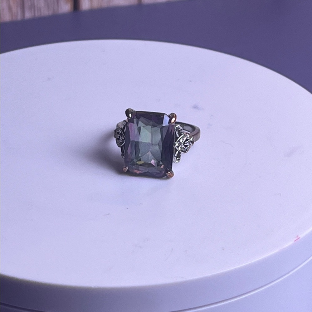 Silver tone Ring with Multicolor Gemstone